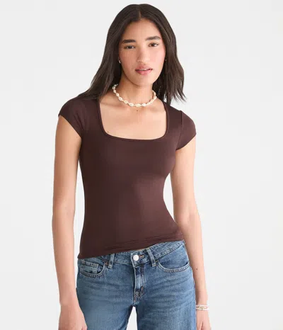 Aéropostale Buttery Soft Square-neck Tee In Brown