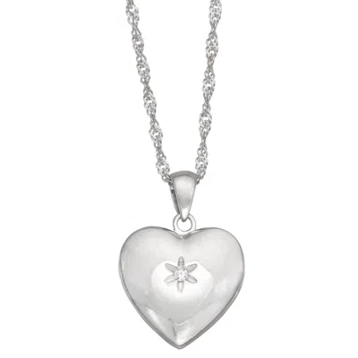 Junior Jewels Sterling Silver Cubic Zirconia Heart Locket Necklace In Silver