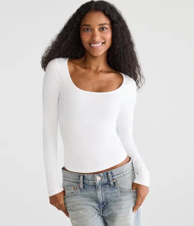 Aéropostale Long Sleeve Buttery Soft Scoop-neck Tee In White