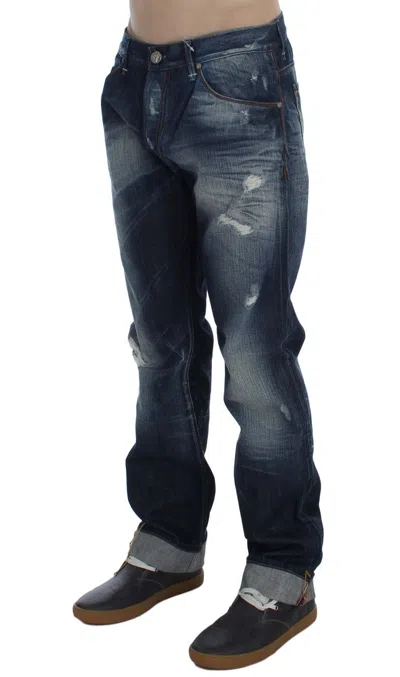 Acht Blue Wash Cotton Denim Regular Fit Men's Jeans In Blue