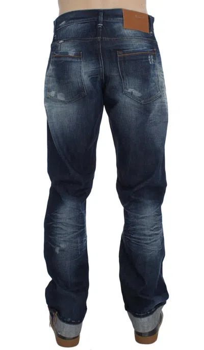 Acht Blue Wash Cotton Denim Regular Fit Men's Jeans In Blue