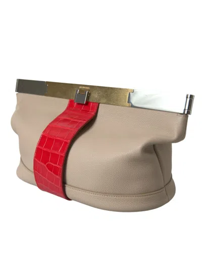 Balenciaga Beige Red Two Tone Exotic Leather Pouch Women's Bag In Sand