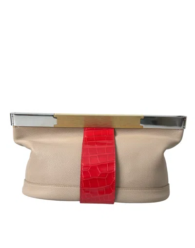 Balenciaga Beige Red Two Tone Exotic Leather Pouch Women's Bag In Sand