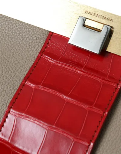 Balenciaga Beige Red Two Tone Exotic Leather Pouch Women's Bag In Sand