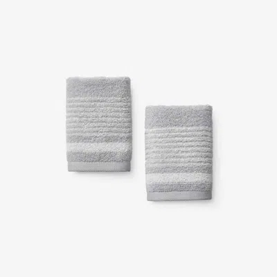 The Company Store Plush Spa Stripe Washcloths, Set Of 2 In Gray