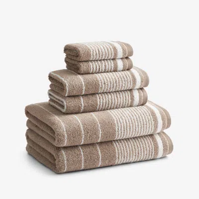 The Company Store Plush Spa Stripe 6-piece Bath Set In Brown