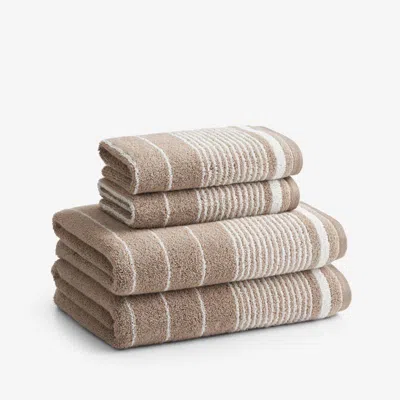 The Company Store Plush Spa Stripe 4-piece Bath & Hand Towel Set In Brown