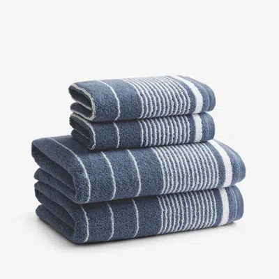 The Company Store Plush Spa Stripe 4-piece Bath & Hand Towel Set In Blue