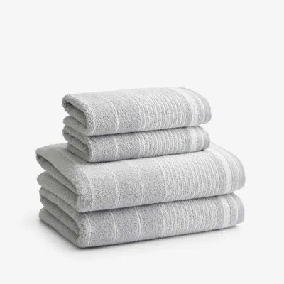 The Company Store Plush Spa Stripe 4-piece Bath & Hand Towel Set In Gray