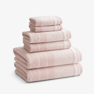 The Company Store Plush Spa Stripe 6-piece Bath Set In Pink