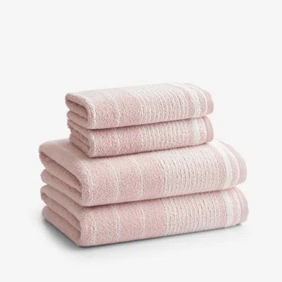 The Company Store Plush Spa Stripe 4-piece Bath & Hand Towel Set In Pink