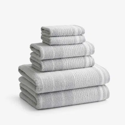 The Company Store Plush Spa Stripe 6-piece Bath Set In Gray
