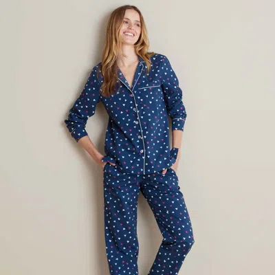 The Company Store Printed Poplin Women's Button-down Pajama Set In Blue