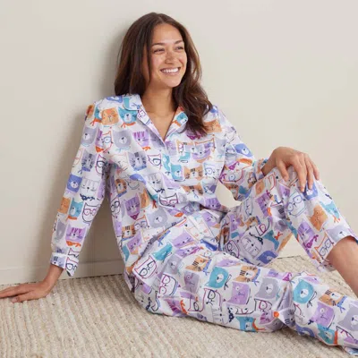 The Company Store Printed Poplin Women's Button-down Pajama Set In Purple