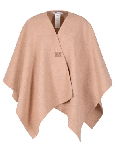 Max Mara Wool Cape With Brooch Accessories In Nude