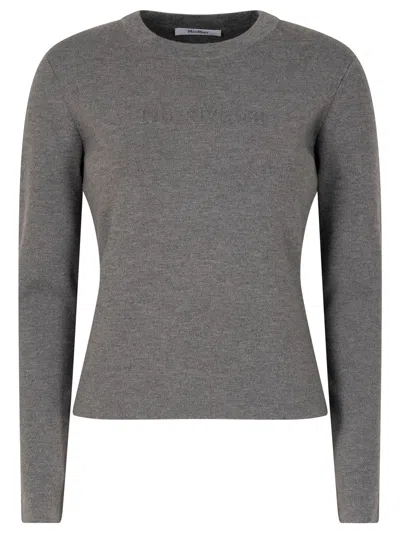 Max Mara Silk Crew Neck Sweater With Ribbed Texture In Gray
