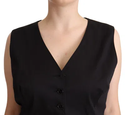 Dolce & Gabbana Black Button Down Sleeveless Vest Waiscoat Women's Top In Black