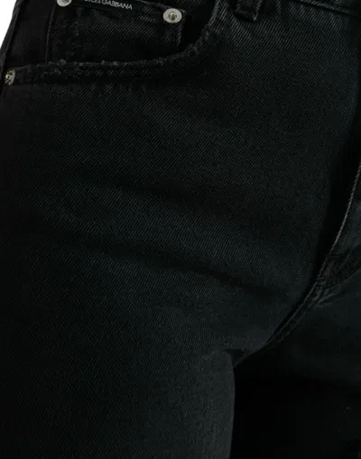 Dolce & Gabbana Black Cotton Tattered High Waist Denim Jeans In Black