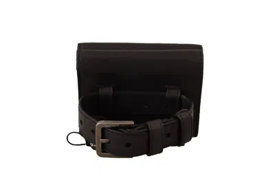 Dolce & Gabbana Black Leather Trifold Purse Belt Multi Kit Women's Wallet In Black