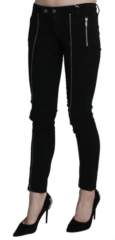 Dolce & Gabbana Black Low Waist Zipper Cropped Skinny Denim Pants In Black