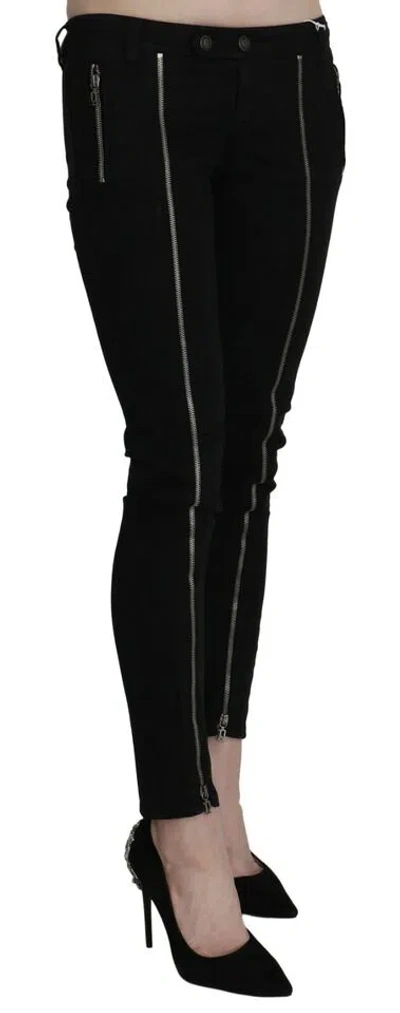 Dolce & Gabbana Black Low Waist Zipper Cropped Skinny Denim Pants In Black