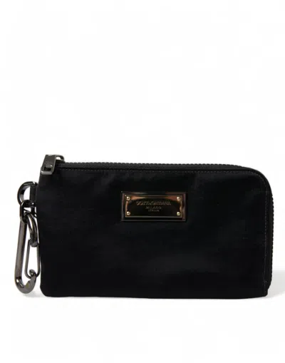 Dolce & Gabbana Black Nylon Logo Plaque Keyring Pouch Clutch Women's Bag In Black