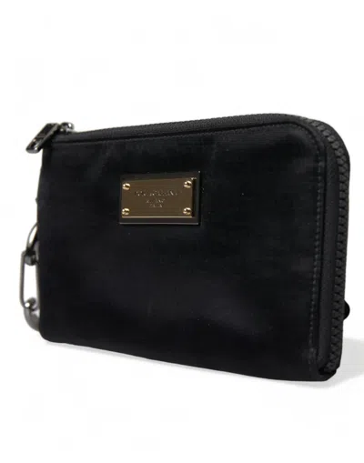 Dolce & Gabbana Black Nylon Logo Plaque Keyring Pouch Clutch Women's Bag In Black