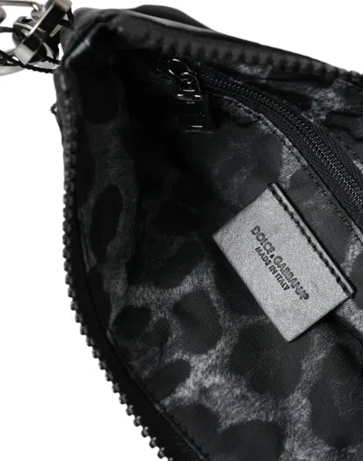 Dolce & Gabbana Black Nylon Logo Plaque Keyring Pouch Clutch Women's Bag In Black
