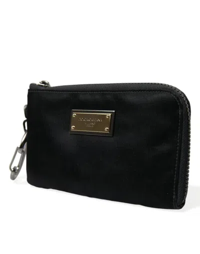 Dolce & Gabbana Black Nylon Logo Plaque Keyring Pouch Clutch Women's Bag In Black