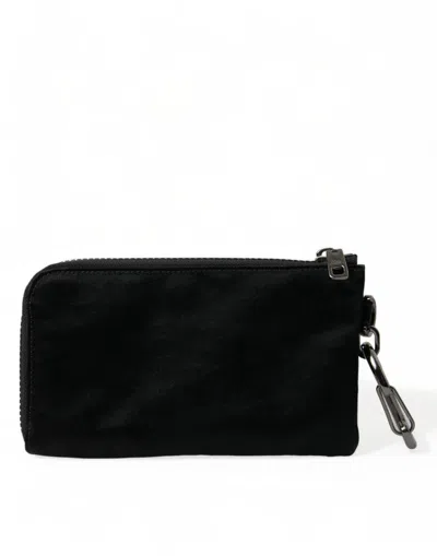 Dolce & Gabbana Black Nylon Logo Plaque Keyring Pouch Clutch Women's Bag In Black