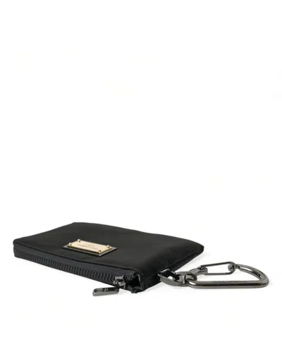 Dolce & Gabbana Black Nylon Logo Plaque Keyring Pouch Clutch Women's Bag In Black
