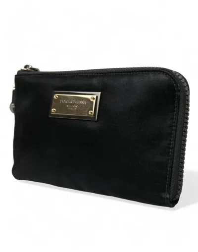Dolce & Gabbana Black Nylon Logo Plaque Keyring Pouch Clutch Women's Bag In Black