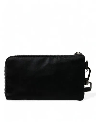 Dolce & Gabbana Black Nylon Logo Plaque Keyring Pouch Clutch Women's Bag In Black