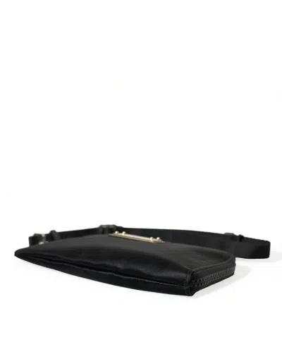 Dolce & Gabbana Black Nylon Logo Plaque Keyring Pouch Clutch Women's Bag In Black