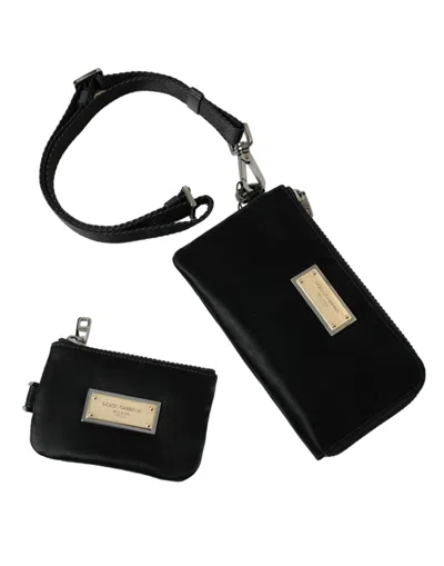 Dolce & Gabbana Black Nylon Logo Plaque Keyring Pouch Clutch Women's Bag In Black
