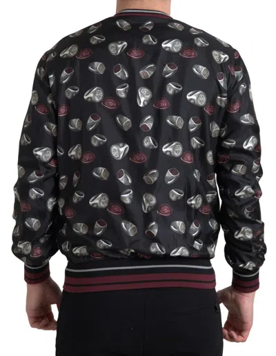 Dolce & Gabbana Black Ring Print Silk Crewneck Men's Sweater In Black