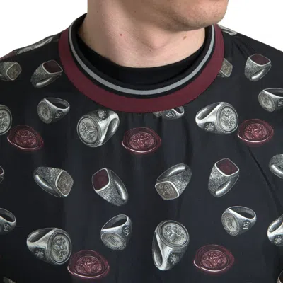 Dolce & Gabbana Black Ring Print Silk Crewneck Men's Sweater In Black