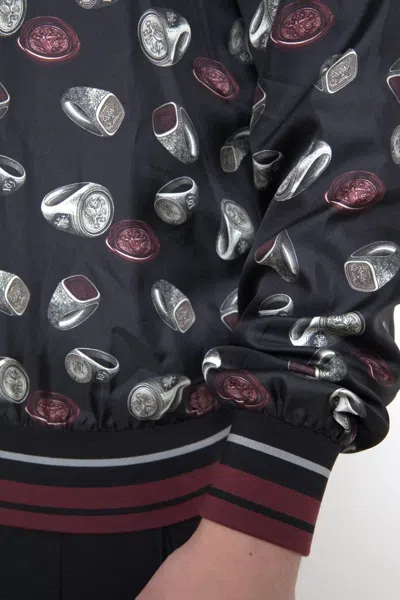 Dolce & Gabbana Black Ring Print Silk Crewneck Men's Sweater In Black