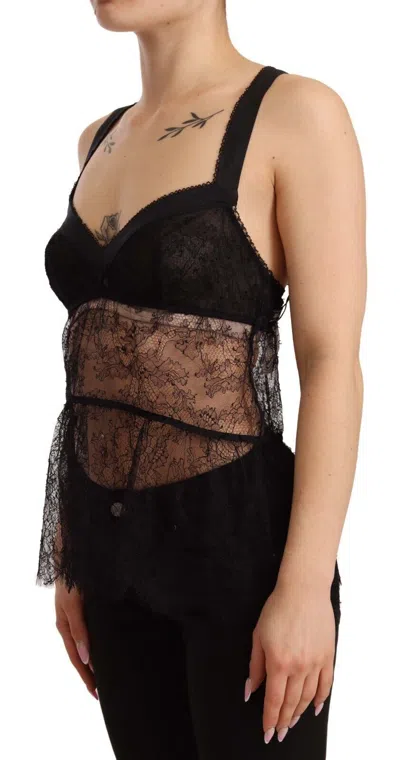 Dolce & Gabbana Black Silk Lace Babydoll Nylon Lingerie Top In Multi