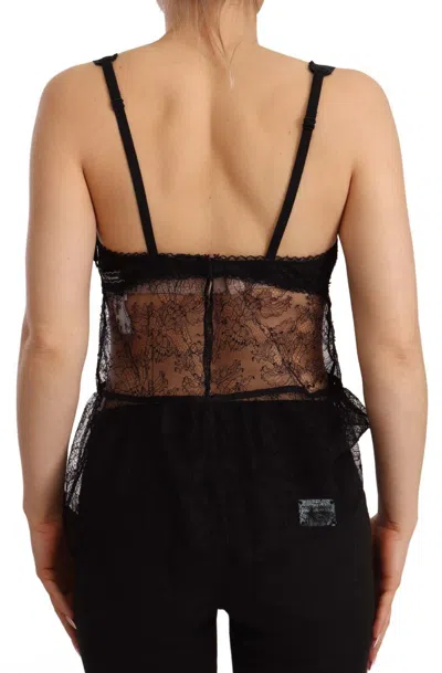 Dolce & Gabbana Black Silk Lace Babydoll Nylon Lingerie Top In Multi