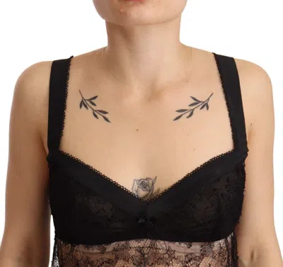 Dolce & Gabbana Black Silk Lace Babydoll Nylon Lingerie Top In Multi