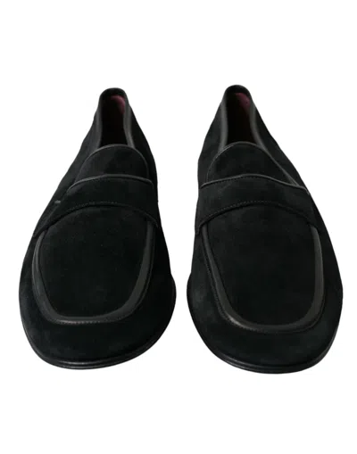Dolce & Gabbana Black Velvet Slip On Loafers Dress Shoes In Black