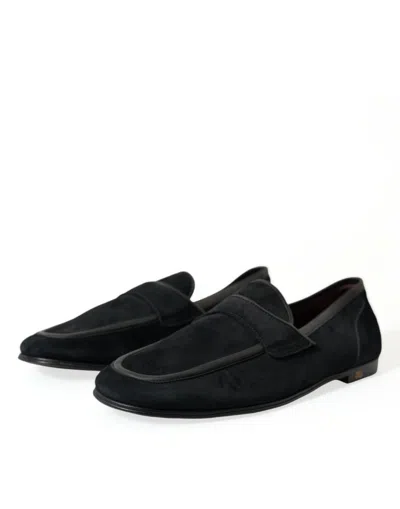 Dolce & Gabbana Black Velvet Slip On Loafers Dress Shoes In Black