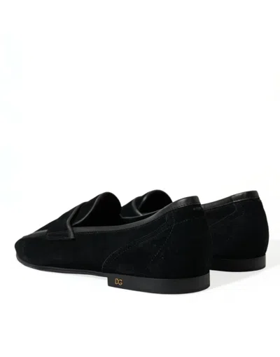 Dolce & Gabbana Black Velvet Slip On Loafers Dress Shoes In Black