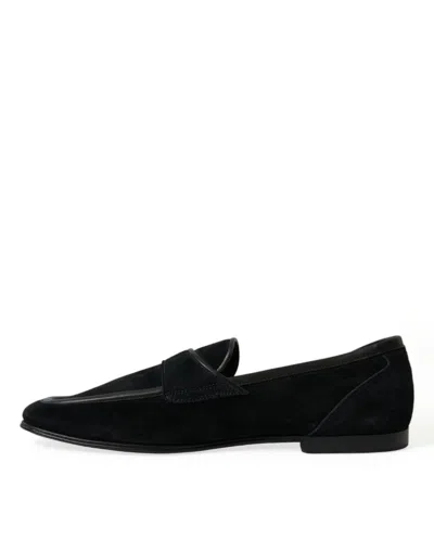 Dolce & Gabbana Black Velvet Slip On Loafers Dress Shoes In Black