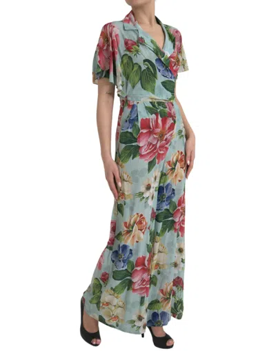 Dolce & Gabbana Elegant Floral Silk Crepe Jumpsuit In Blue
