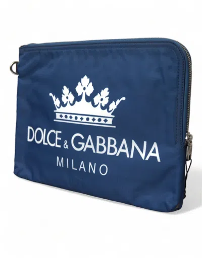 Dolce & Gabbana Blue Dg Milano Print Nylon Pouch Clutch Men Men's Bag In Blue
