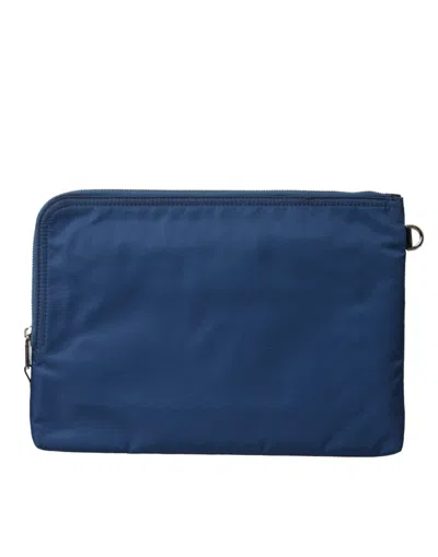 Dolce & Gabbana Blue Dg Milano Print Nylon Pouch Clutch Men Men's Bag In Blue