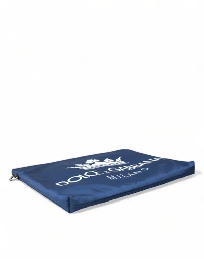 Dolce & Gabbana Blue Dg Milano Print Nylon Pouch Clutch Men Men's Bag In Blue