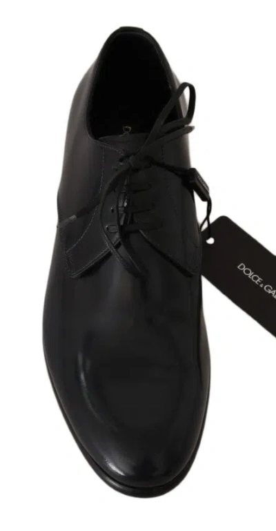 Dolce & Gabbana Blue Leather Polished Dress Derby Men's Shoes In Black